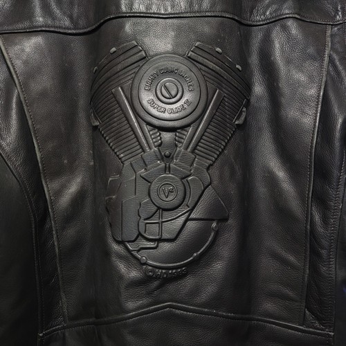 VTG 80s Harley Davidson Embossed V-Twin Super Glide II Black Leather Jacket XL Item image 13