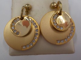 Round Dangle Post Earrings Gold Color Faux Diamond Trim Fashion Jewelry ... - $9.99