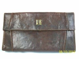 Vintage Ladies Purse Brown Reptile Clutch Bag 1940’S Monogrammed WR - $55.74