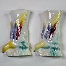 2 Vintage Morton Pottery Bird Of Paradise Wall Pocket Planter Vase 7&quot; White - $29.99