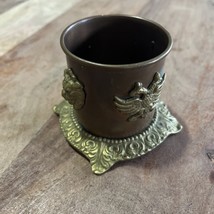 Vintage Small Planter W/ brass Lion &amp; Bird  Copper/Brass Toned 2.75” T 3... - $374.19 MXN