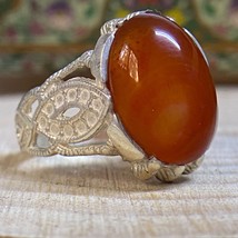 925 sterling Silver mens ring Natural yemen red agate aqeeq carnelian خاتم عقيق - £35.03 GBP