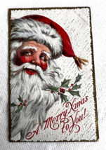 Santa with Holly in Beard Peeking Around the Corner of this Christmas Po... - $9.41