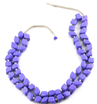 Purple Wooden Beaded Double Row Large Chunk Necklace 30 Inches - £8.64 GBP