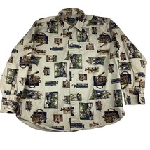 Woolrich Shirt Men&#39;s XXL Vintage Beige LS All Over Print Fishing Angler Fish - £19.71 GBP