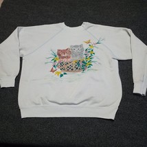 Vintage Grandma 90s Sweater Kitty Cats Kittycore Fleece Pullover Crew Neck - £21.63 GBP
