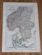 1910 Original Antique Map Of Scandinavia / Southern Norway Sweden Denmark - £13.41 GBP
