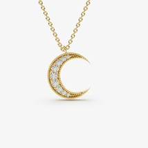 0.18Ct Moissanite 14K Jaune Plaqué Or Mini Crescent Lune Pendentif Collier - £82.54 GBP