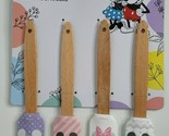 Disney Mickey Minnie Mouse 8&quot; Silicone Spatulas 4 Pack Lot NEW Wooden Ha... - £12.64 GBP