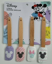 Disney Mickey Minnie Mouse 8&quot; Silicone Spatulas 4 Pack Lot NEW Wooden Handle - £12.57 GBP