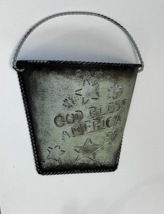 Country Primitive Americana Punched Tin Wall Basket Planter God Bless America - £12.17 GBP