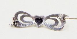 IMA Sterling Silver Genuine Marcasite and Black Onyx Heart Bow Brooch - £19.97 GBP