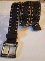 Vintage Calvin Klein Leather Studded Western Belt  35&quot;-39&quot; Waist Dark Br... - £18.98 GBP