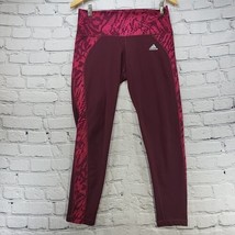 Adidas Leggings Womens Sz M Red Maroon Digital Accent Climalite Gym Yoga - £11.66 GBP