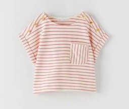 Zara Kids Girls Striped Cropped Shirt With Pockets, Size 9 - £11.85 GBP