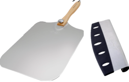 12&quot; Metal Pizza Peel w 14&quot; Stainless Steel Pizza Cutter Rocker  NEW - $36.16
