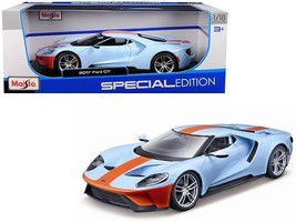 2017 Ford GT Blue with Orange Stripe &quot;Special Edition&quot; 1/18 Diecast Model Car b - £49.94 GBP
