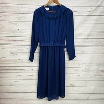 Vintage 70s Jerrie Lurie Dress Boho Prairie Cottage Navy Blue Size 10 Union Made - £20.73 GBP