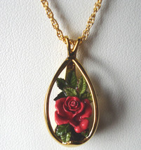 Goebel Olszewski Red Rose Pendant Necklace Painted/Sculpted vintage NEW ... - $38.90