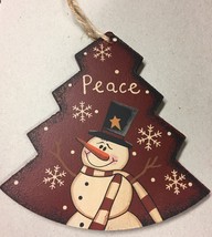 Primitive Wood WL022 Peace Tree  Snowman Christmas Ornament  - £3.09 GBP