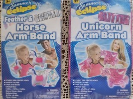 Swimming Arm Bands ~ Ages 3+ ~ Feather &amp; Glitter Horse ~ Glitter Unicorn ~ Vinyl - £11.83 GBP