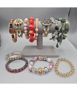 Bracelet Lot 13 pc Charm Beaded Stretch Art Glass Festival Rhinestone Fl... - $464.71 MXN
