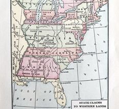 Map 1930 State Claims Western Lands c1783-1802 5.5 x 9&quot; Offset Lithograp... - $24.99