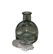 Beautiful Circular Clear Glass Perfume Bottle W/ Leaf (SHIPS IN 24 HRS) - $18.69