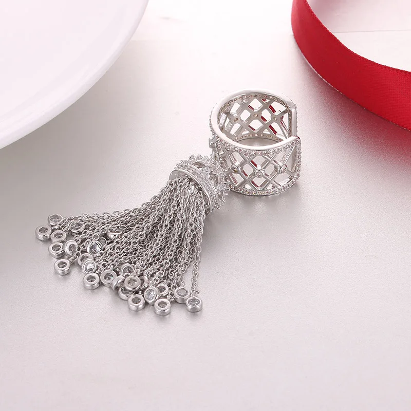 Luxury Royal Tassel Crown Rings For Women With Top Quality Cubic Zircon Adjustab - £23.30 GBP