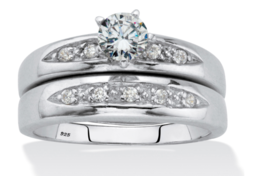 Round Classic Cz Bridal 2 Ring Set Platinum Sterling Silver 6 7 8 9 10 - £259.82 GBP