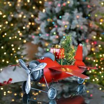29.5&quot; Long Red Metal Christmas Airplane with Lit-Up LED Christmas Tree a... - £77.75 GBP