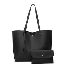 Omen solid color composite bags pu large tassel tote shoulder bag designer totes travel thumb200