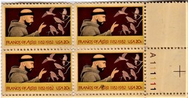 U S Stamp, Francis Of Assisi 20c stamp, Plate Block, 1982 - $2.35
