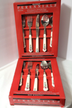 NEW 40 Pc Pfaltzgraff Silverware Flatware Red Ribbons Holiday Pine Berries Svc 8 - £70.18 GBP