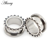 Alisouy 2pcs Heart Love Flower Pattern Stainless Steel Ear Plugs Tunnel Expander - £10.50 GBP