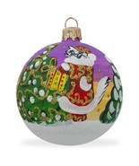 Cat Leaving Holiday Gifts Glass Ball Christmas Ornament 3.25 Inches - £29.88 GBP