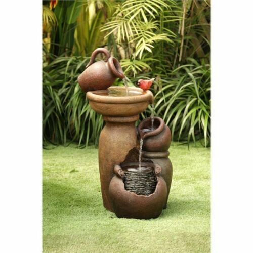 Outdoor Water Fountain Tiered Garden Patio Rustic Pots Bronze Finish New - $288.58