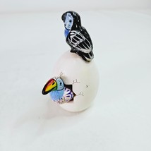 Hatched Egg Pottery Bird Blue Parrot Pink Toucan Mexico Hand Painted Signed 218 - £11.60 GBP