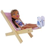 Handmade Toy Folding Beach Chair, Wood &amp; Light Pink Fabric for Dolls - £5.45 GBP