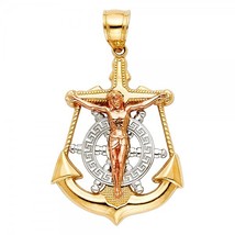 14K Tri Color Gold Medium Crucifix Anchor Pendant - £225.15 GBP