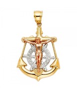 14K Tri Color Gold Medium Crucifix Anchor Pendant - £220.95 GBP