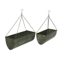 Zeckos Galvanized Metal Set of 2 Indoor Outdoor Hanging Trough Planters - £34.77 GBP
