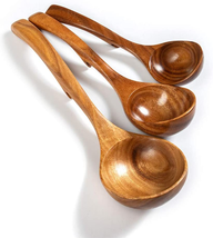 3 PCS Wooden Soup Ladles Cooking Spoons Utensils Set for Cooking, Natural Acacia - £27.54 GBP