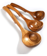 3 PCS Wooden Soup Ladles Cooking Spoons Utensils Set for Cooking, Natura... - £27.62 GBP