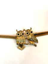 Vintage 80’s Gold Tone Double Owl Stretch Slim Belt 26&quot;-29&quot; waist - £16.34 GBP