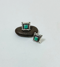 Turquoise Textured Square Dome Earrings 925 Sterling Silver, Handmade Women Stud - £43.86 GBP