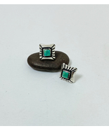 Turquoise Textured Square Dome Earrings 925 Sterling Silver, Handmade Wo... - £43.96 GBP
