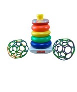 Fisher Price Rock a Stack Colorful Rings Plastic Stacker and 2 Oball Gra... - $339.06 MXN