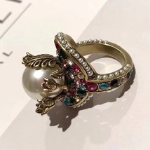 Shion pearl jewelry for women vintage rings big pearl flower vintage party rings yellow thumb200