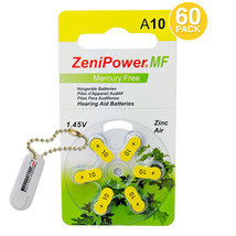 60 ZeniPower Size 10 Hearing Aid Batteries + Free Keychain/2 Extra Batteries - £23.38 GBP